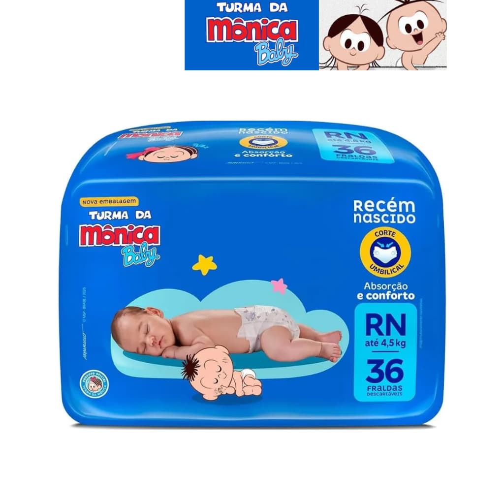Fralda Turma da Mônica Jumbo Recém Nascido 36 Unidades