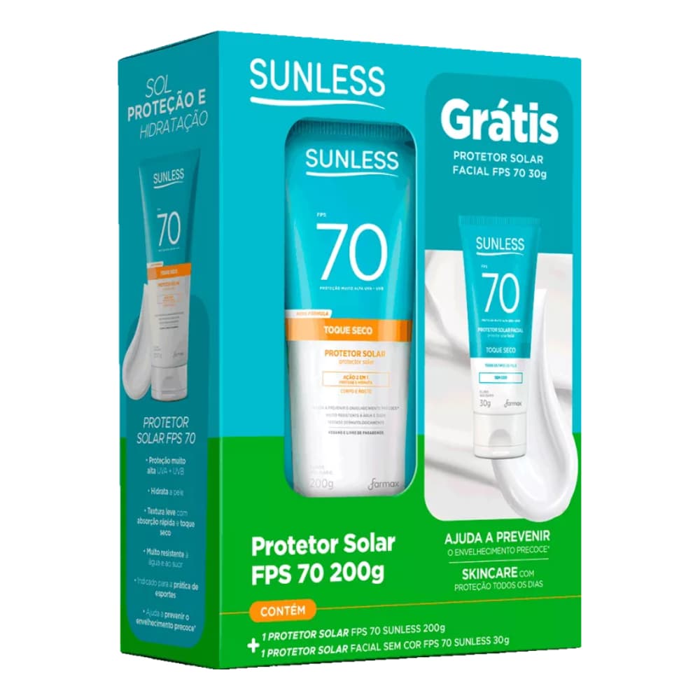 Protetor Solar Sunless FPS 70 200g + Protetor Facial FPS 70 30g Grátis