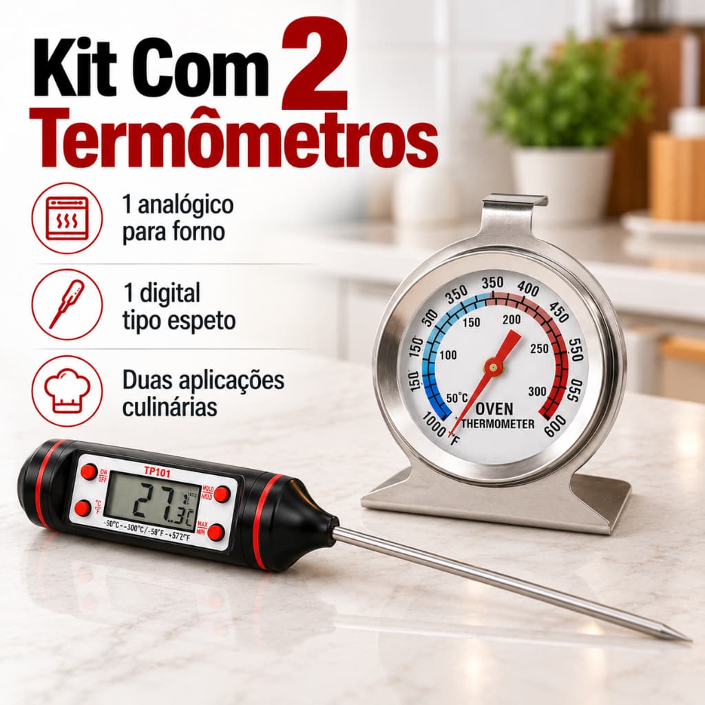 Kit Termômetro Culinário Inox Forno Digital Espeto Cozinha
