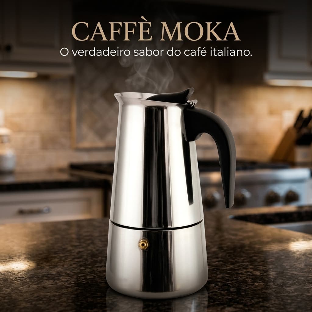 Caffè Moka Cafeteira Italiana Expresso Moka em Inox 6 Xícaras 300ml Máquina de Café
