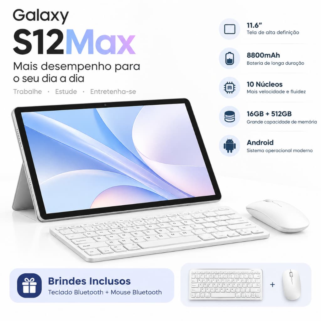 Galaxy S12 Max Tablet | 16GB RAM 512GB | 11.6" HD Screen | Android 15 | 5G | Free Keyboard and Mouse
