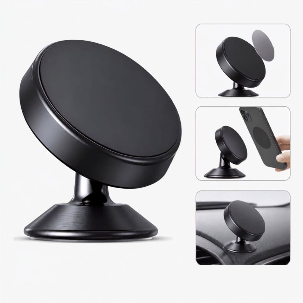Suporte de Celular para Painel de Carro - Cor Alumínio com Ímã de Neodímio Forte 360 Graus Universal Uber/99/Entregas
