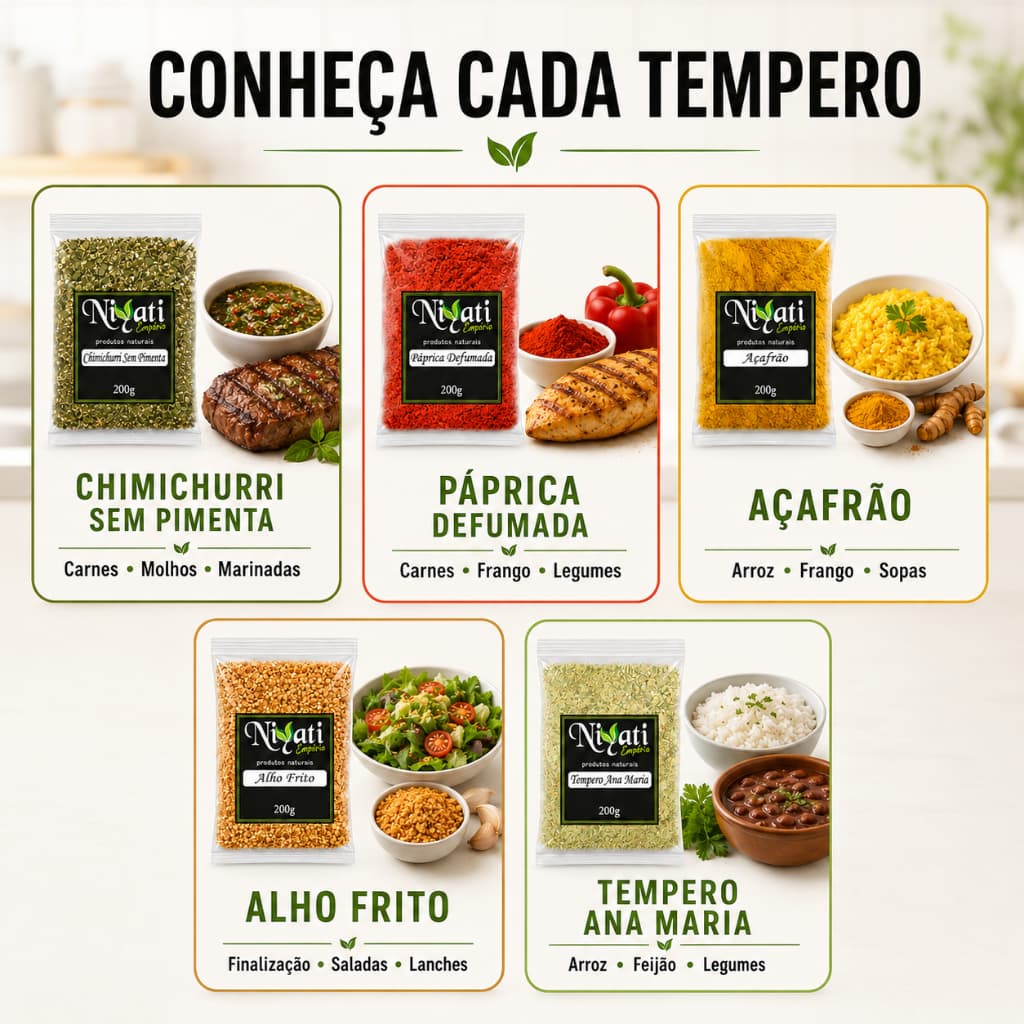 KIT CHEF - Temperos Chimichurri, Páprica Defumada, Açafrão, Alho Frito e Tempero Ana Maria 200g cadaA