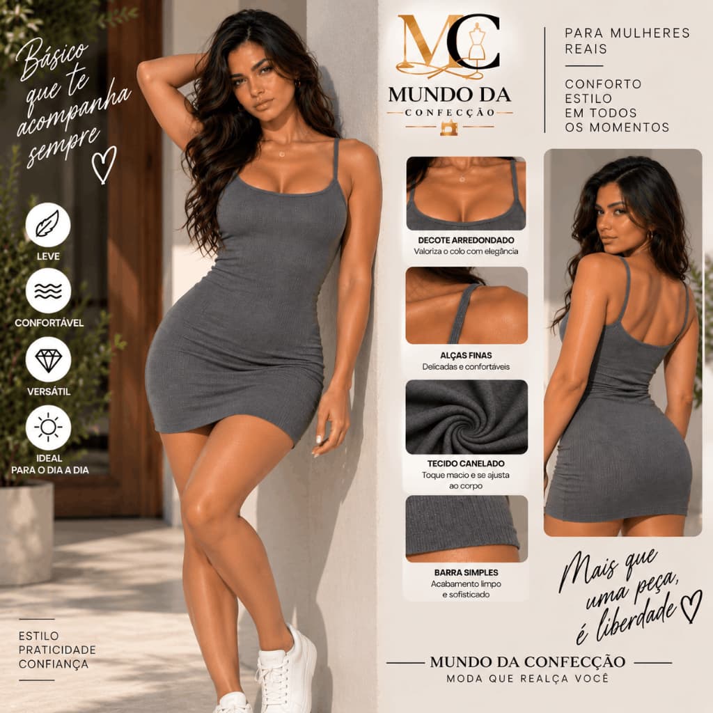 Vestido Canelado Feminino Curto Tubinho Colado Alcinha Moda Feminina Verão
