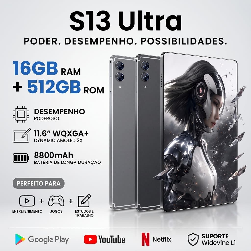 2026 New Tablet  S13 ultra 5G Tela Grande PC Android Tablet Com Teclado 11.6 Polegadas 16GB RAM 512GB LTE WiFi Bluetooth