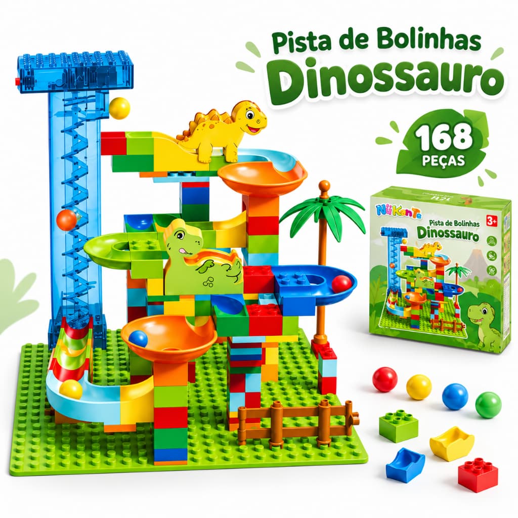 Pista de Bolinhas Dinossauro 168 Peças com Elevador Elétrico Brinquedo Infantil Educativo