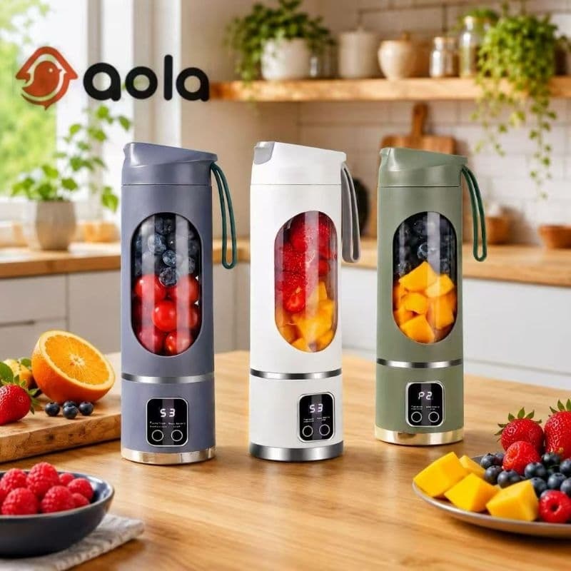 POTENTE 🔥 Mini Liquidificador Portátil 450ml com Display Digital e 8 Lâminas 3 Velocidades
