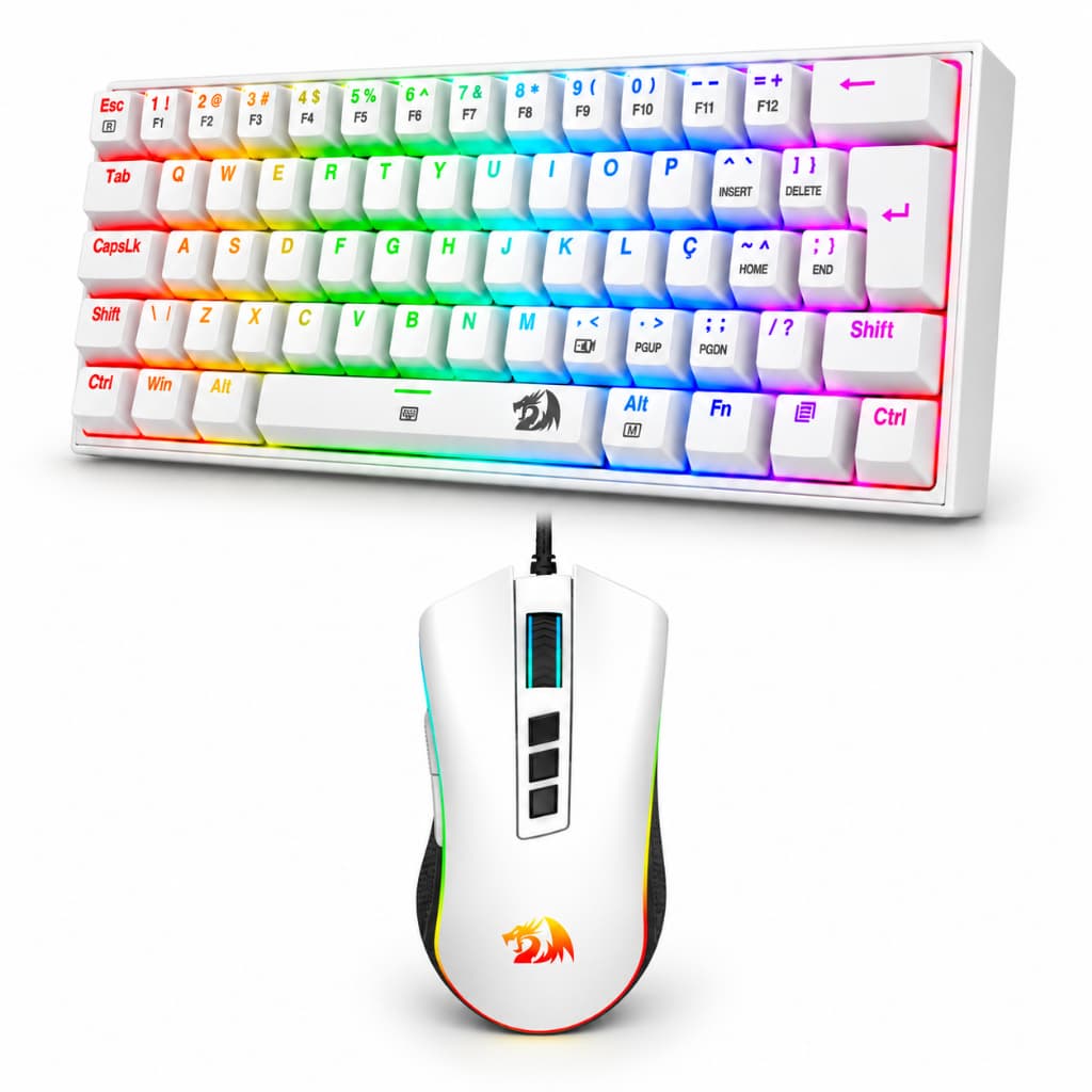 Kit Teclado Mecanico Redragon Fizz 60% + Mouse Cobra Branco M711A Redragon