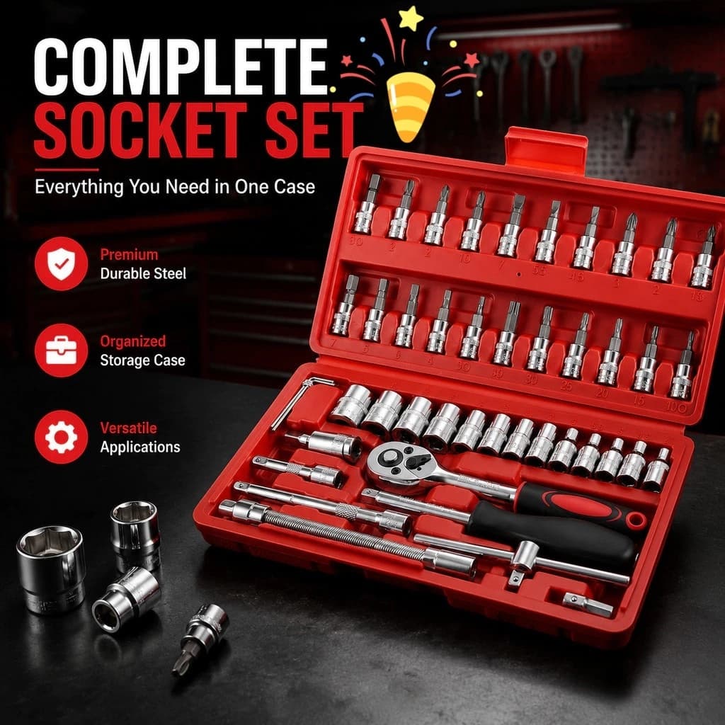 46PCS Jogo De Chave Catraca Caixa De Ferramentas para Reparo de Carros / Conjuntos de Chaves