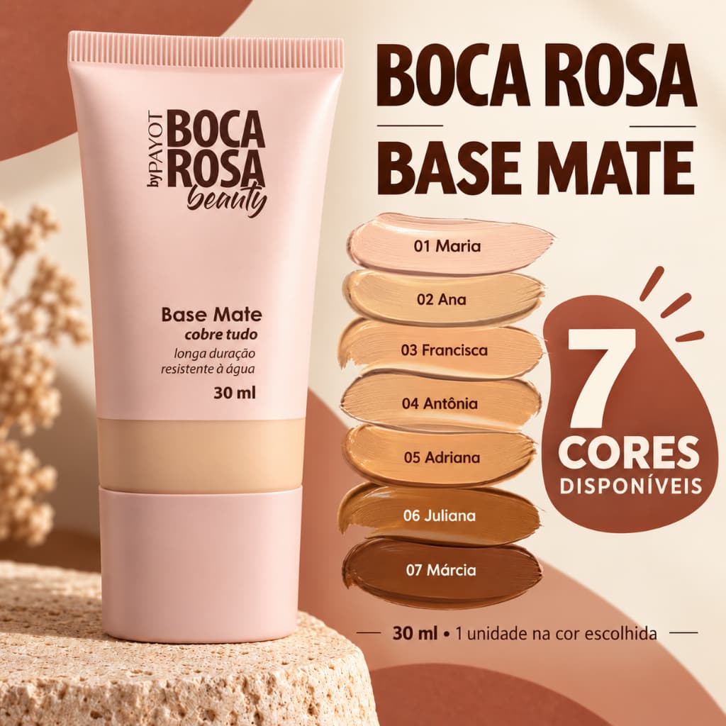 Base Líquida Boca Rosa Beauty by Payot Mate Cobre Tudo 30ml Cores 01 a 07