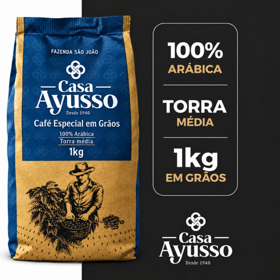 Café Especial em Grãos Casa Ayusso 1kg 100% Arábica Torra Média Sabor Equilibrado e Aromático