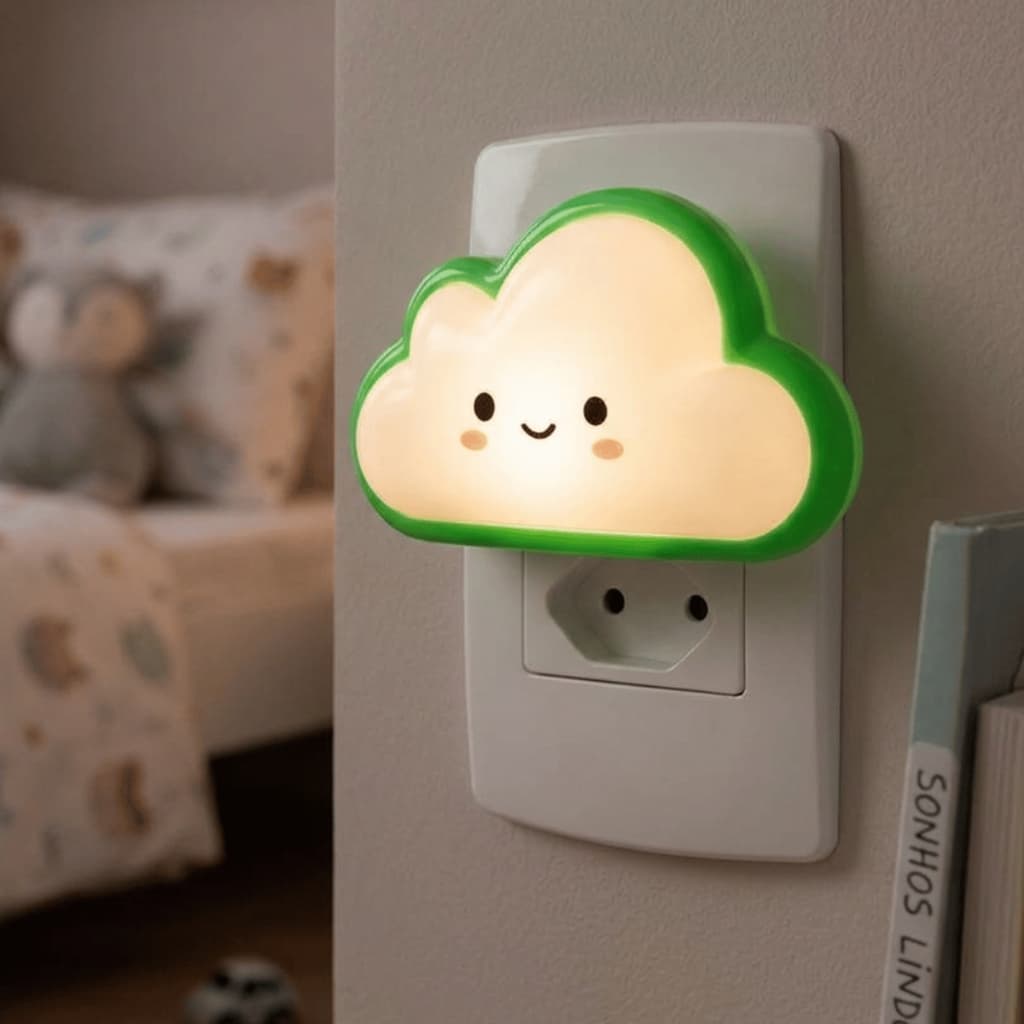 Abajur Luminária Nuvem Infantil Tomada Luz noturna Quarto Infantil Bebê Mini LED Bivolt Luz indireta 1W