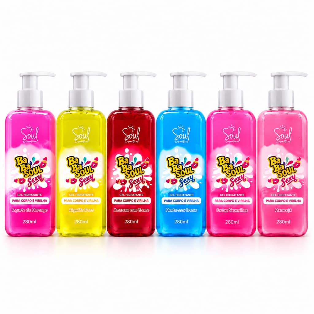 Kit 6 Gel Hidratante Babasoul 280ml Soul Cosméticos Frutas Vermelhas Hidratante Corporal