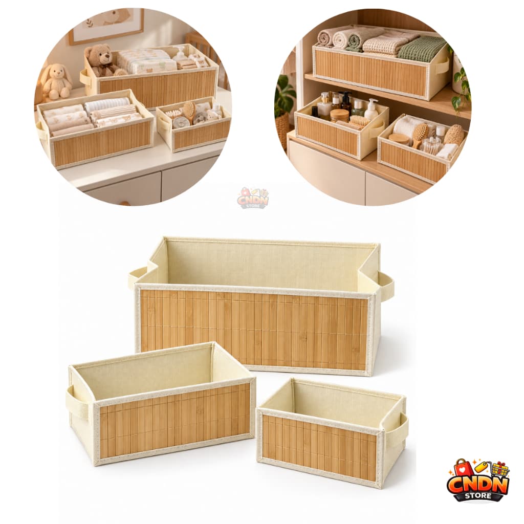 Cesto Organizador Feltro e Bambu 18L 7L 3,5L -  Multiuso Closet Banheiro Prateleira Armário