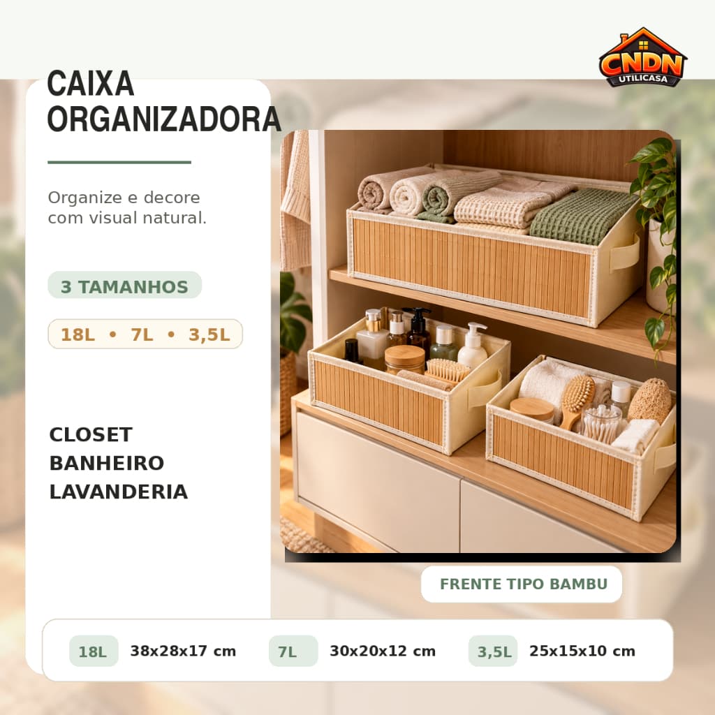 Cesto Organizador Tipo Bambu 18L 7L 3,5L - Multiuso Closet Banheiro Prateleira Quarto Escritório