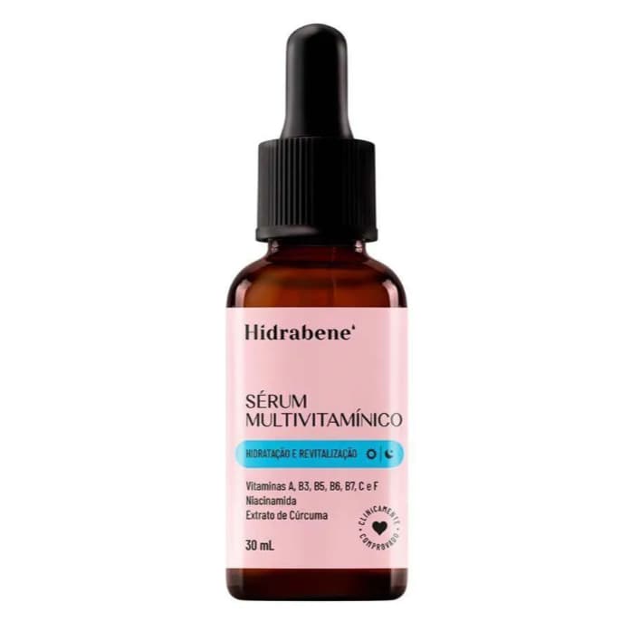 Sérum Multivitâmico Hidrabene Vitaminas A B3 B5 B6 B7 C F Cúrcuma Hidratação e Revitalização 30ml