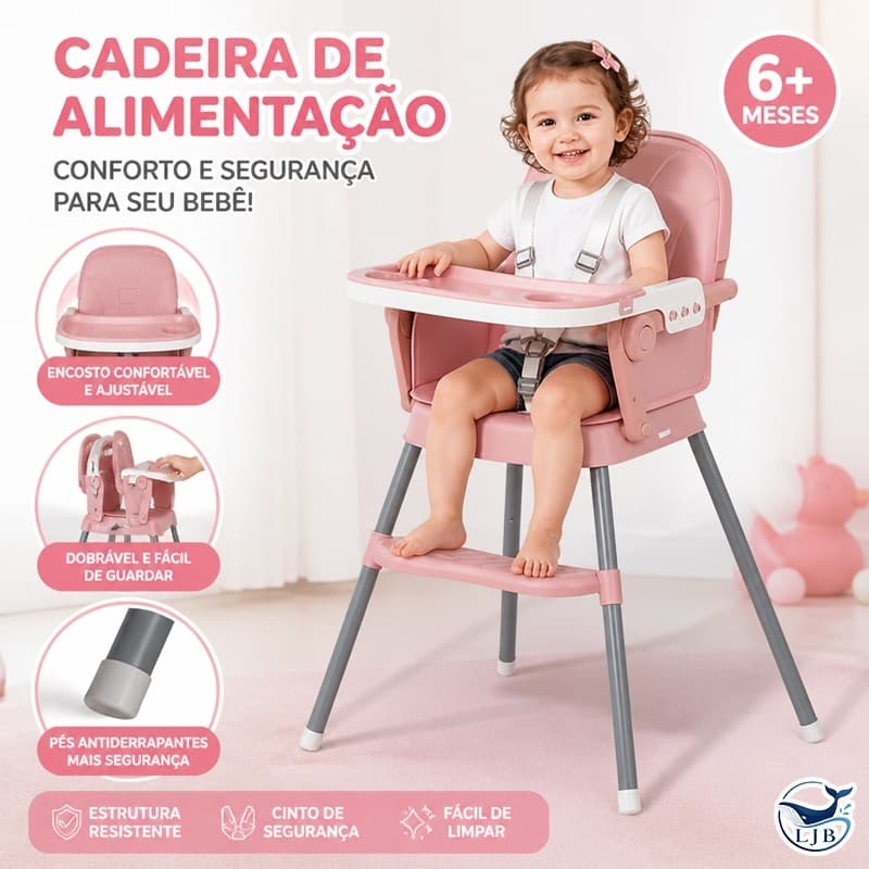 Cadeira de Alimentação Infantil Portátil 3 em 1 Dobrável Bandeja Ajustável 25kg Super Fácil Limpar Cresce com Bebê CY01