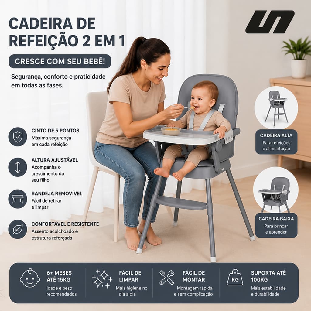 Cadeira Alta Multifuncional Bebê Dupla Mesa Ajustável Alimentação Food Catcher