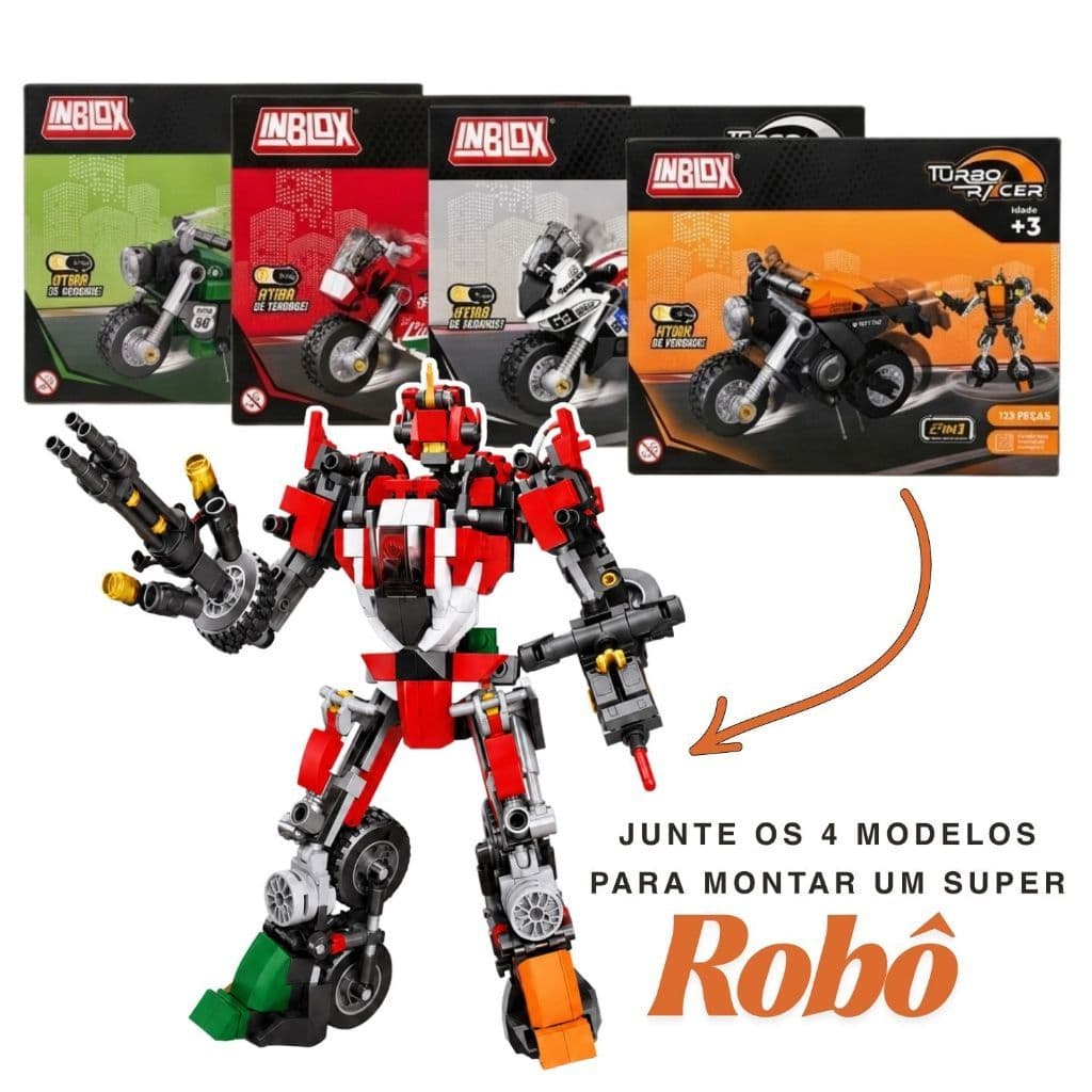 Blocos de Montar Creator 2 em 1  Moto e Robô Inblox Turbo Racer Tipo Lego