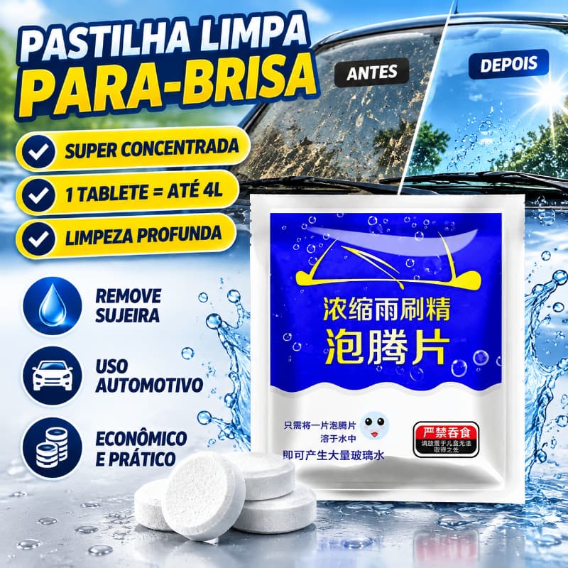 Pastilha Limpa Para-brisa Automotivo Concentrada Tablete Efervescente Limpador de Vidro Carro Rende 4L Kit 5/10 Unidades