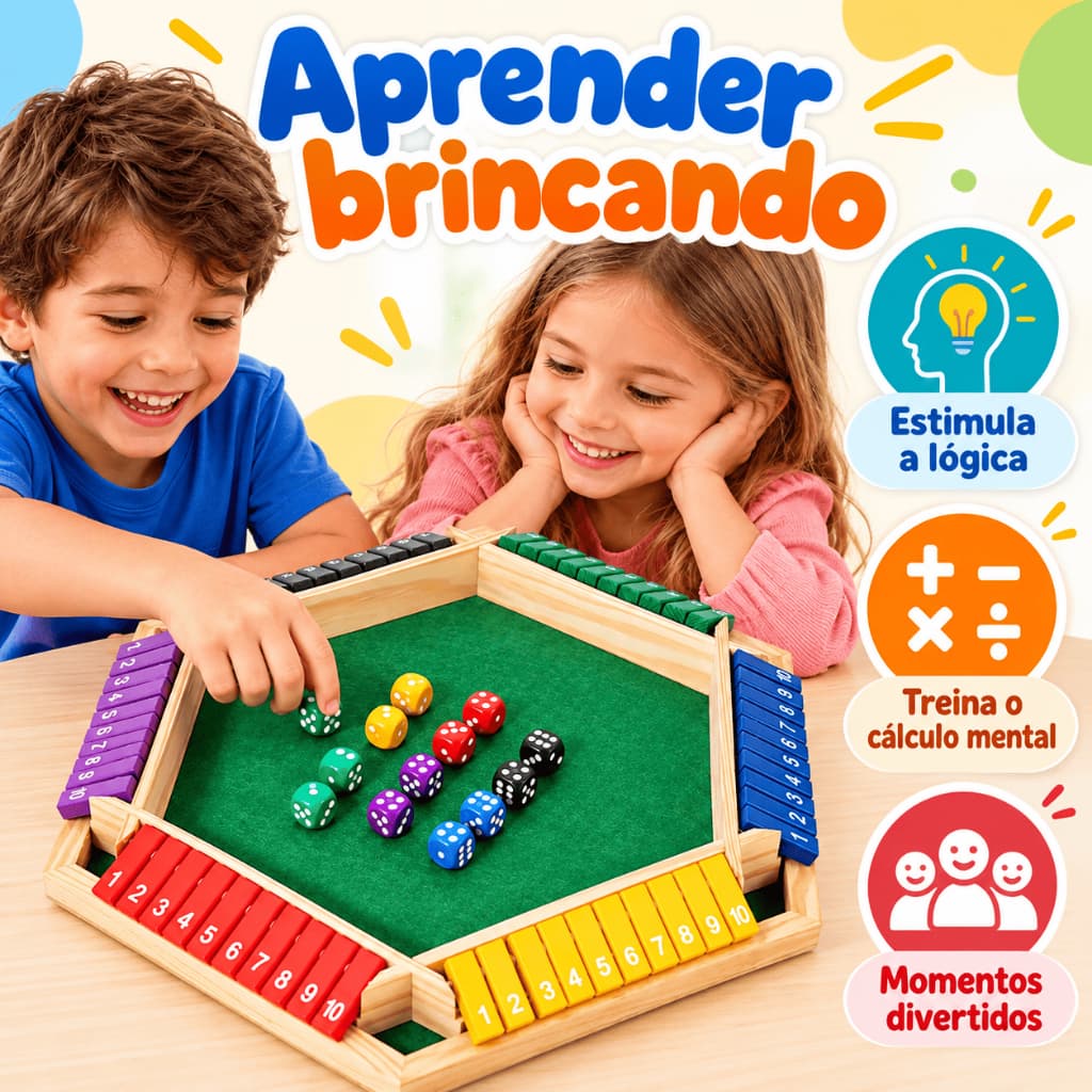 Jogo de Dados de Madeira com Tabuleiro Hexagonal, Brinquedo Educativo e Jogo de Estratégia para Família, Crianças e Adul