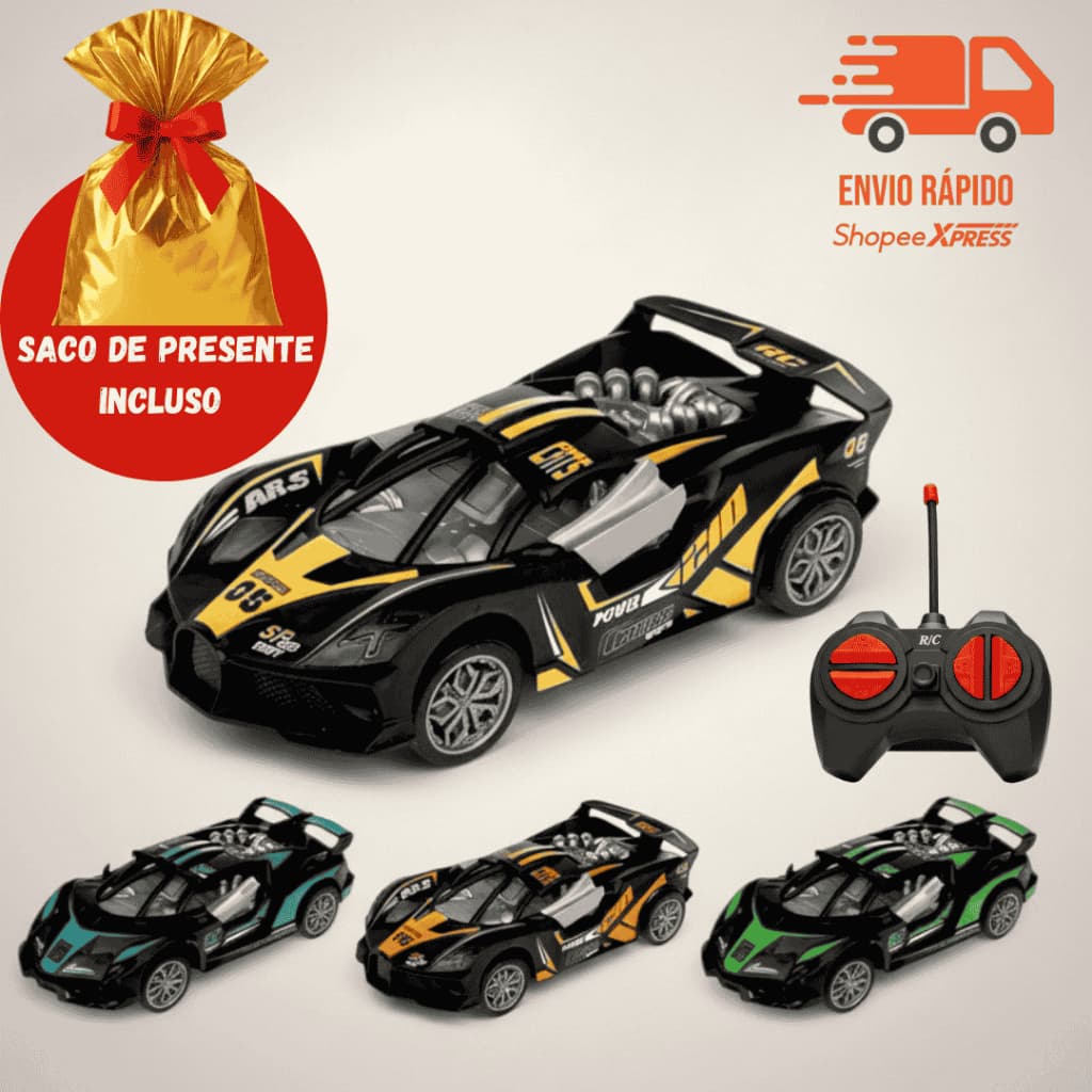 Carrinho Controle Remoto Infantil Brinquedo de Menino Sem Fio + Saco de Presente
