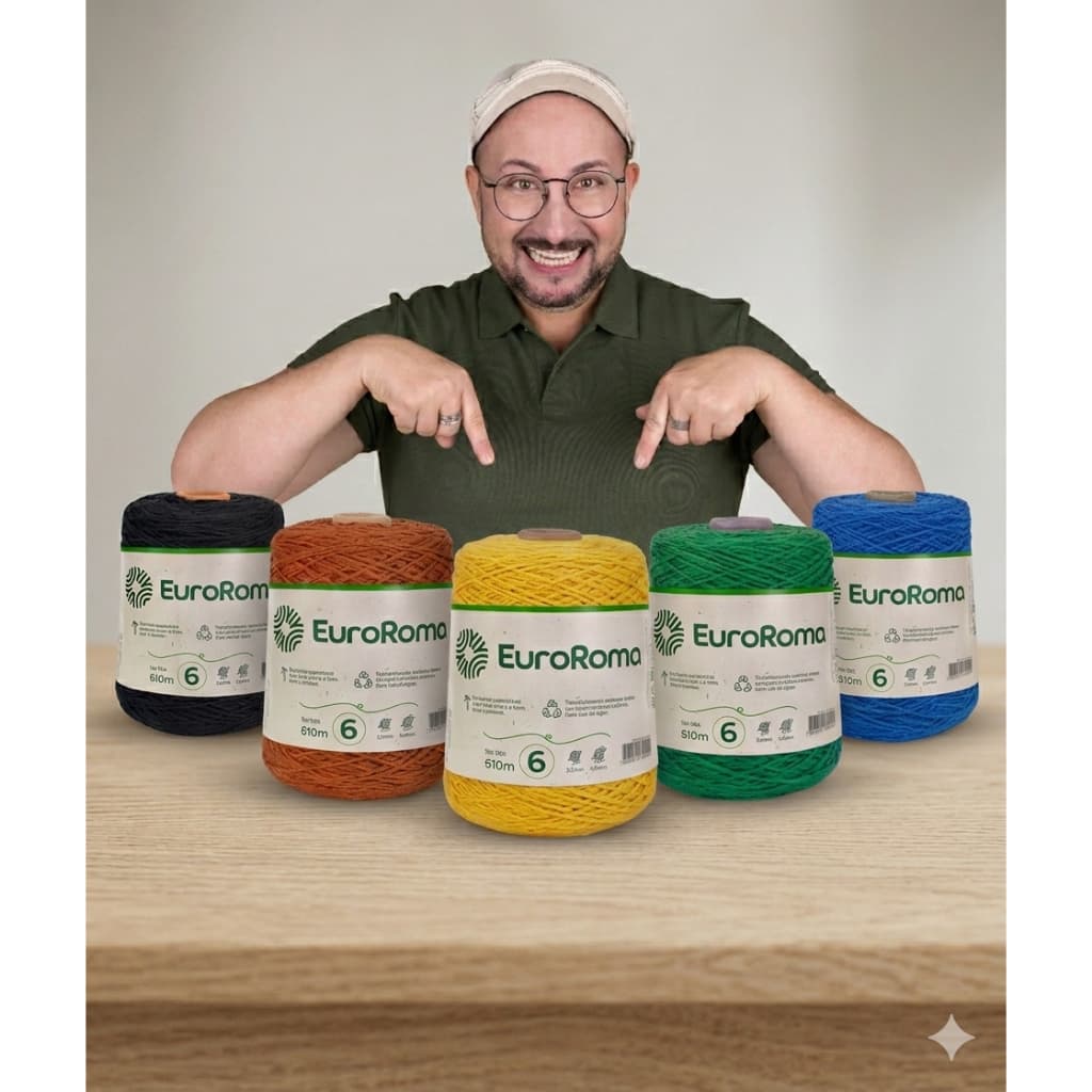 Kit 5 Unidades Barbante EuroRoma Fio N6 ou N8 600g para Crochê 610m - ESCOLHA SUA COR