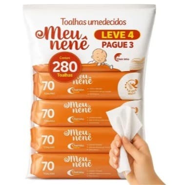 Pack Toalha Lenço Umedecido Meu Nenê Plus 280 folhas toque suave bebê Leve 4 pague 3 promocional promoção