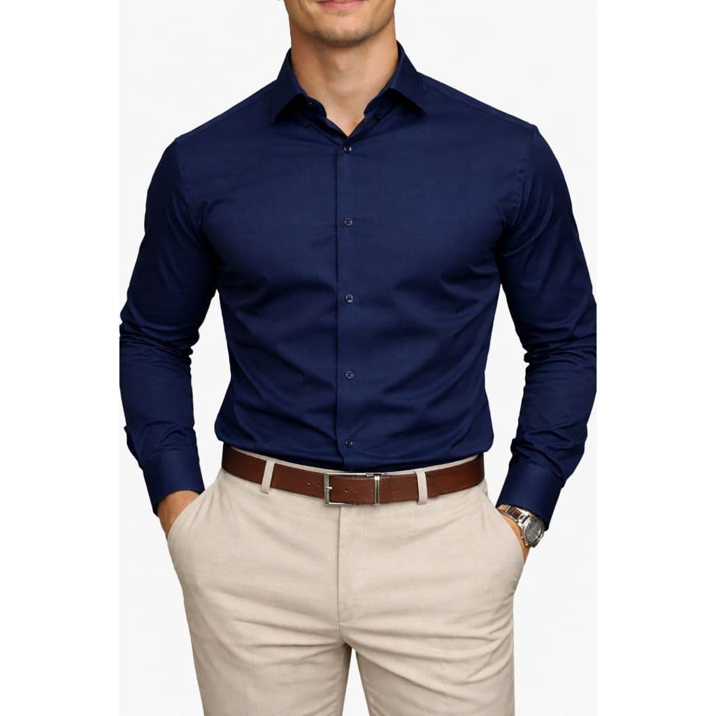 Camiseta Social Masculina Slim -Camisa Elegante Sem Bolço Moderna Lisa  Com Gola Estruturada