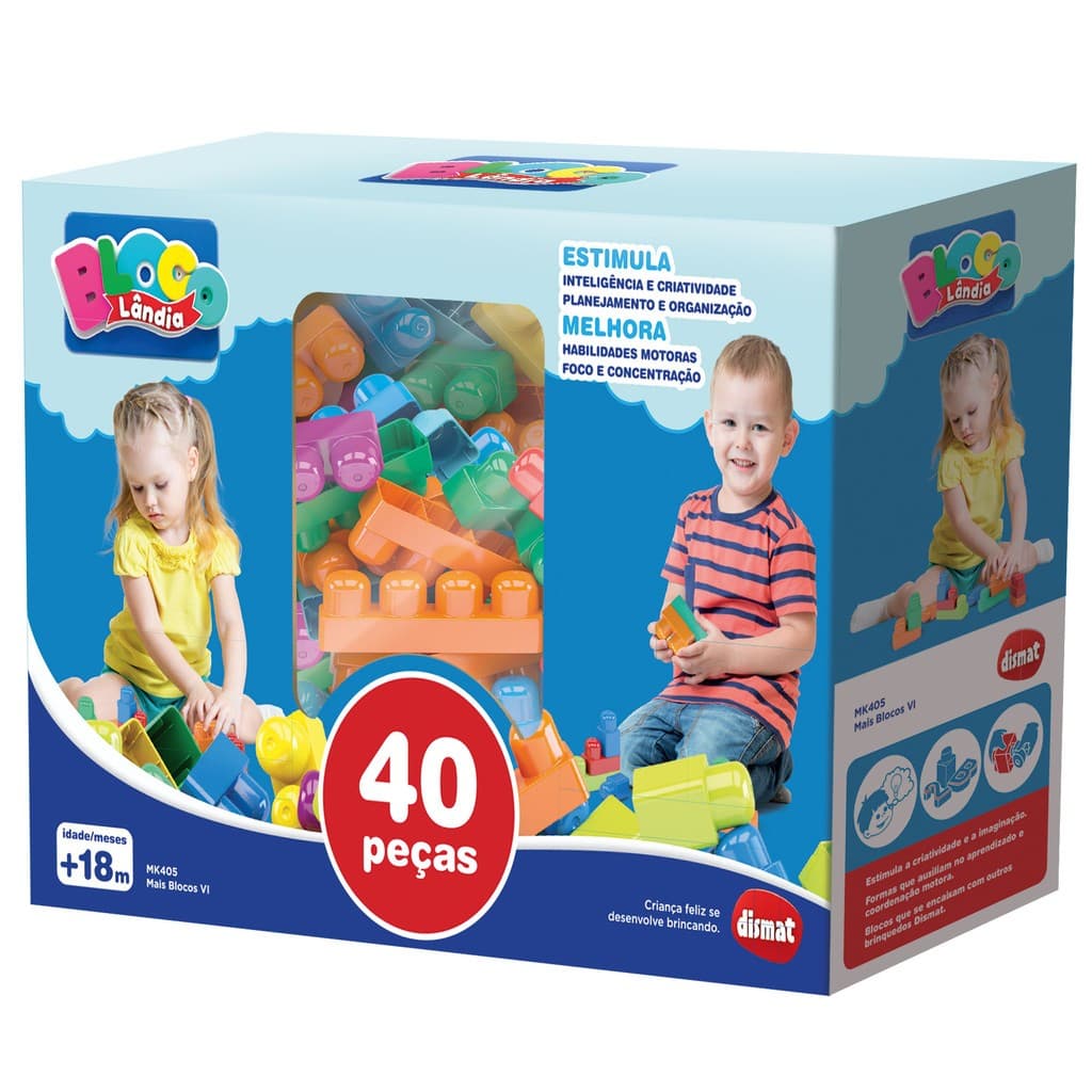Blocos De Montar Encaixar Infantil 40 Peças Mk405 - Dismat - educativo pedagogico le go peças grandes