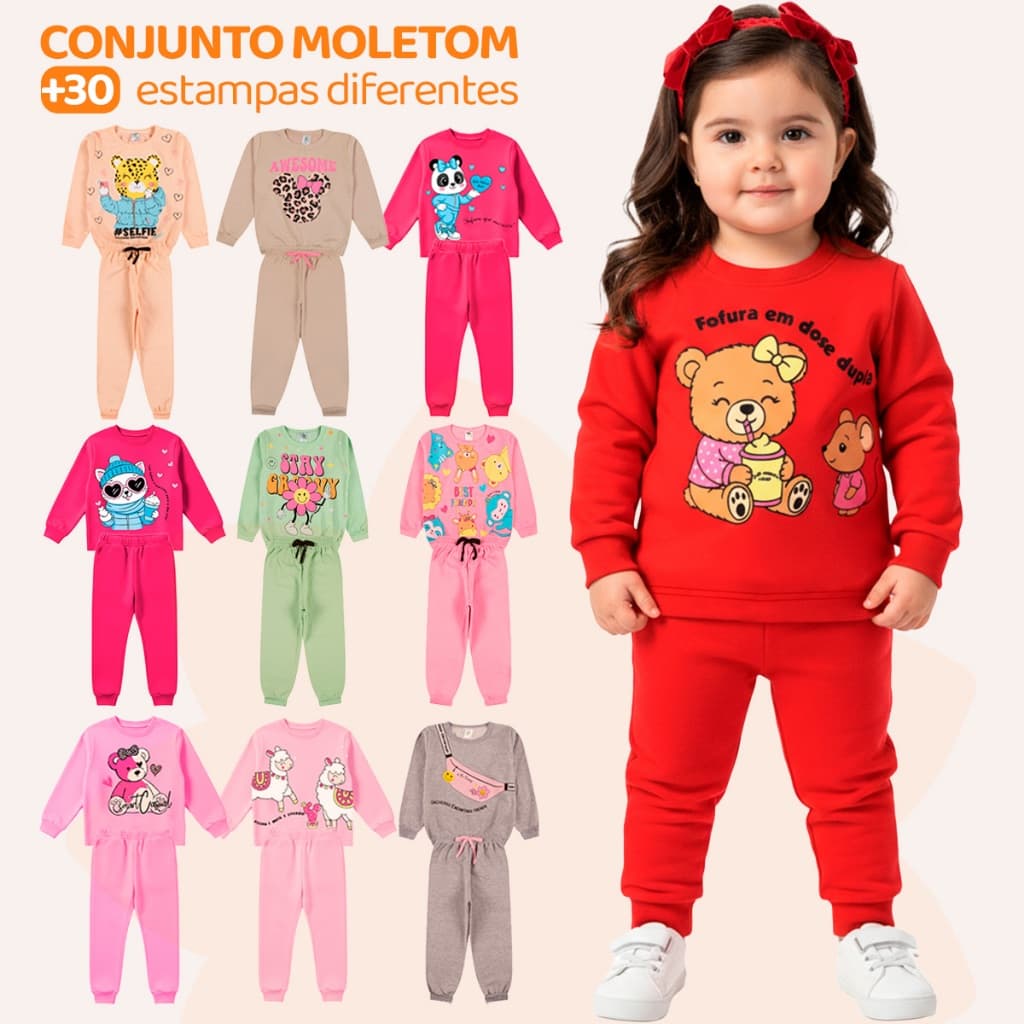 Kit 12 ou 4 Peças De Roupa Infantil Menina Conjuntos De Moletom Peluciado Para Bebês Feminino Inverno Quentinho de Frio