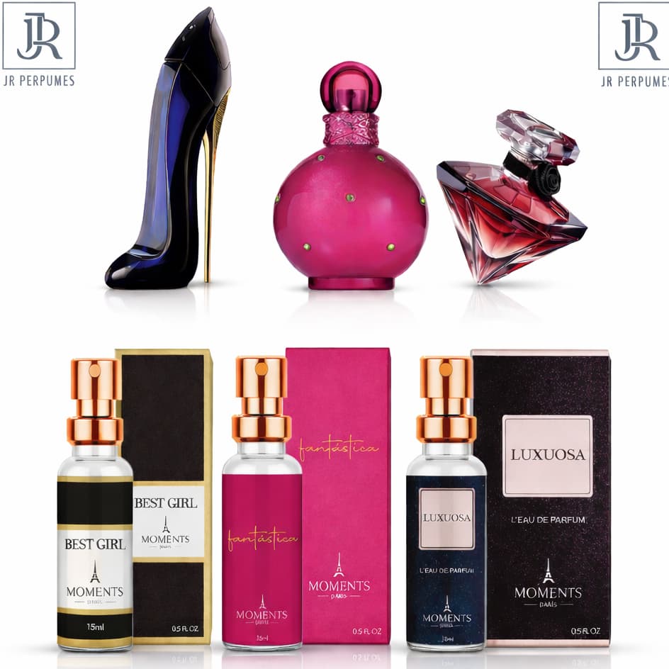 Perfume Feminino Eau de Parfum EDP Contratipo 15ml Moments Paris Mulher Presente Bolsa Importado