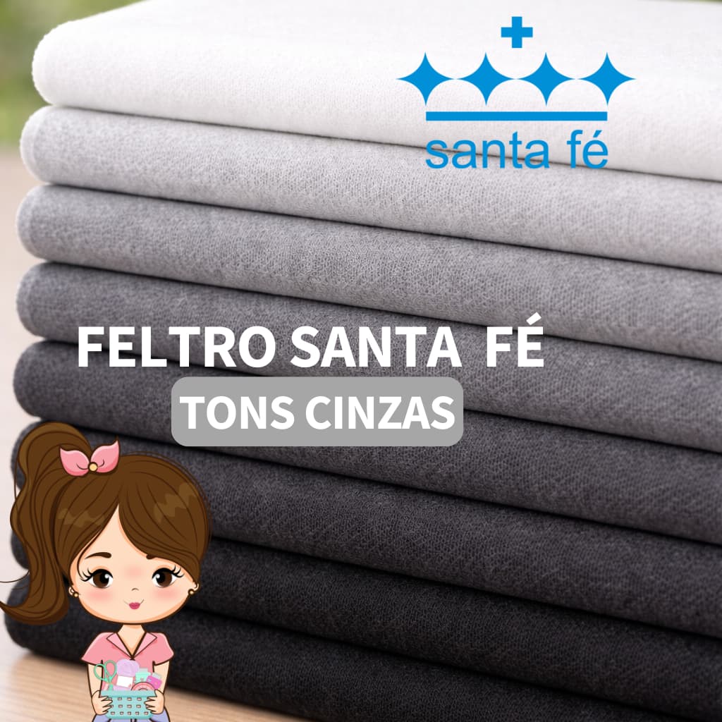 Feltro Santa Fé Liso Tons CINZAS 🩶 25cm x 1,40m  - Patchwork Tecido Costura Artesanato