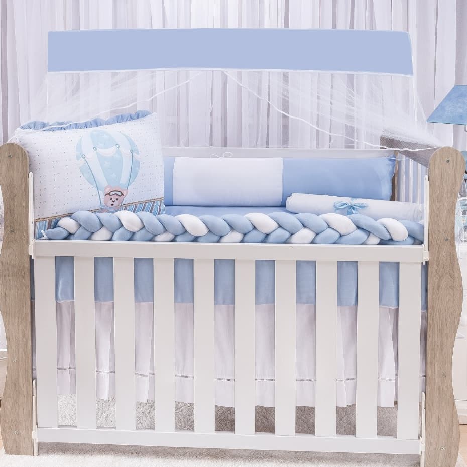 Kit Berço Americano 10 Peças Enxoval De Bebê Com Mosqueteiro Menina Menino