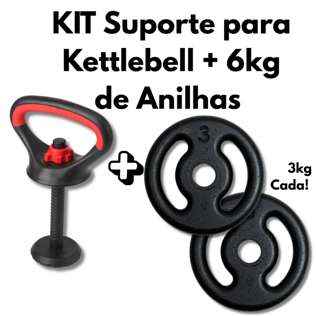 KIT Suporte para Kettlebell + 6kg de Anilhas Equipamento para Exercícios Musculação e Treino em Casa