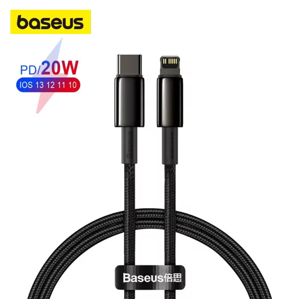 Cabo Baseus USB-C para Lightning 20W PD Carregamento Rápido Turbo iPhone 11 12 13 14 1 Metro