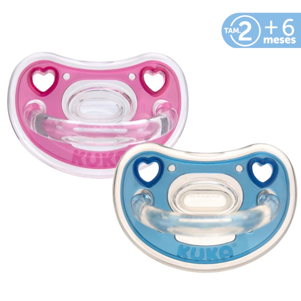 Chupeta Kuka 100% Silicone Ortodôntica para bebê +6 meses com Alça Elegance Plus Menina Menino