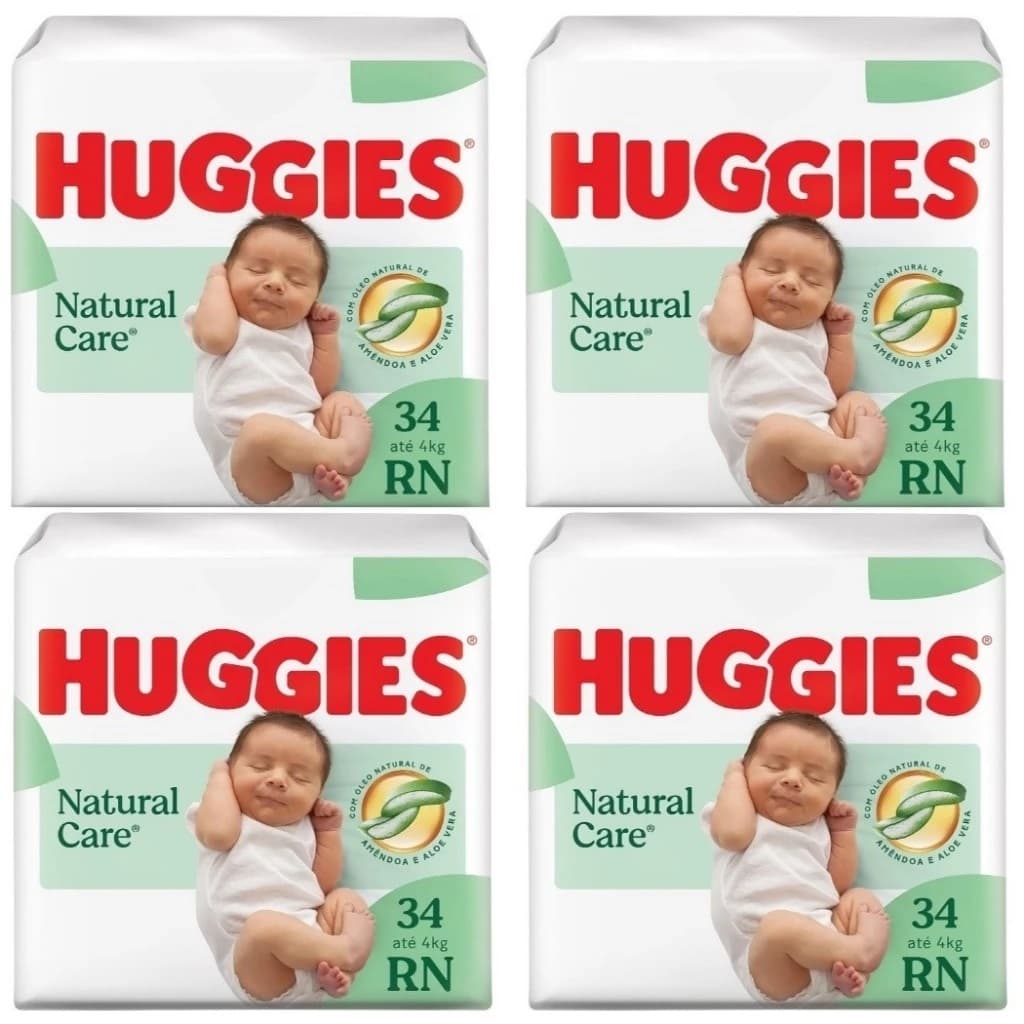 4ptes Fralda Huggies Natural Care RN 34 Unidades Cada