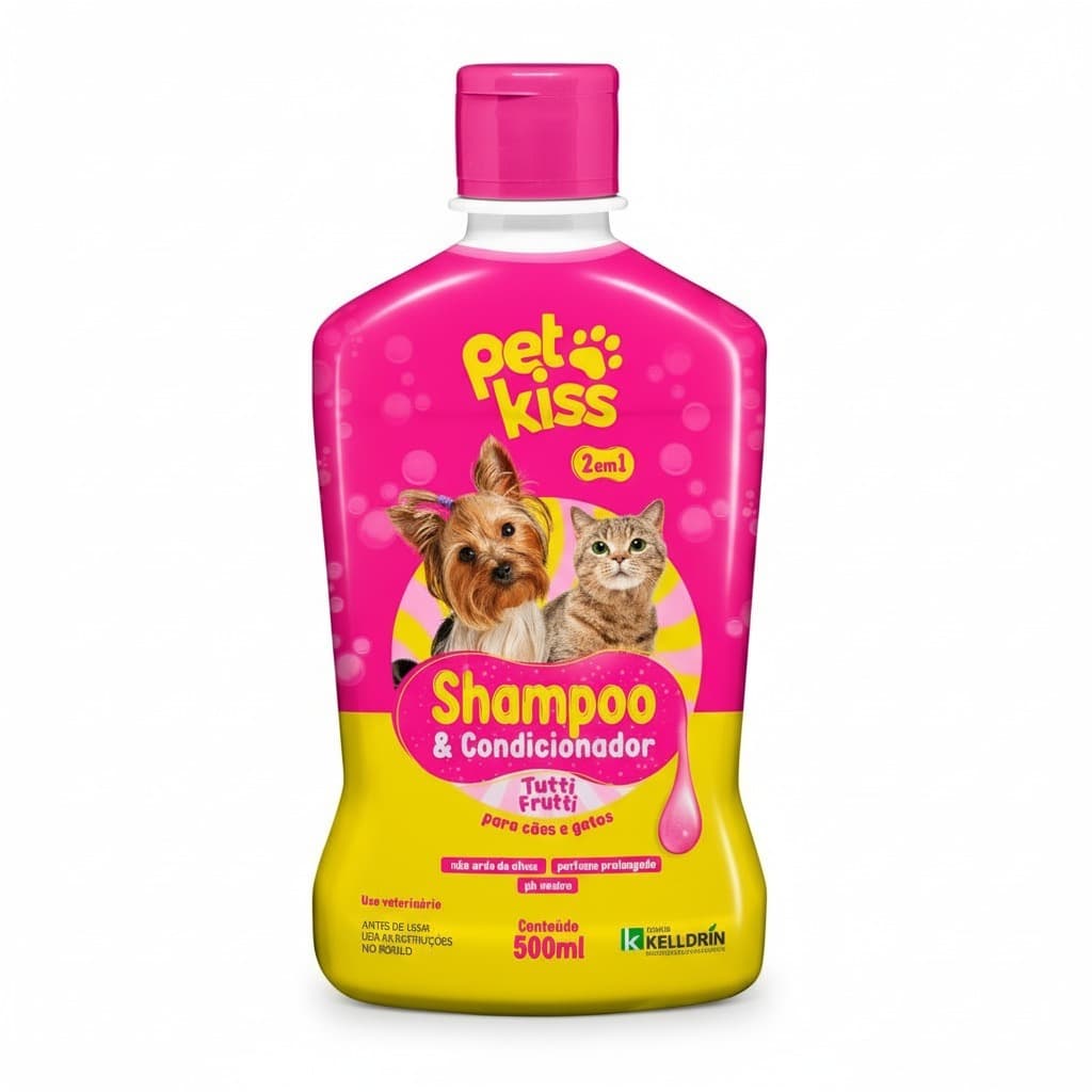 Shampoo 2 em 1 Tutti Frutti Pet Kiss Kelldrin 500ml Para Cães e Gatos