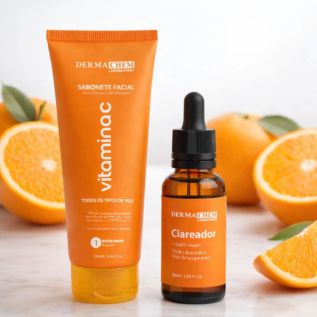 Kit Skincare Vitamina C: Sabonete Facial + Sérum Facial Uniformiza o Tom Para Todos os Tipos de Pele
