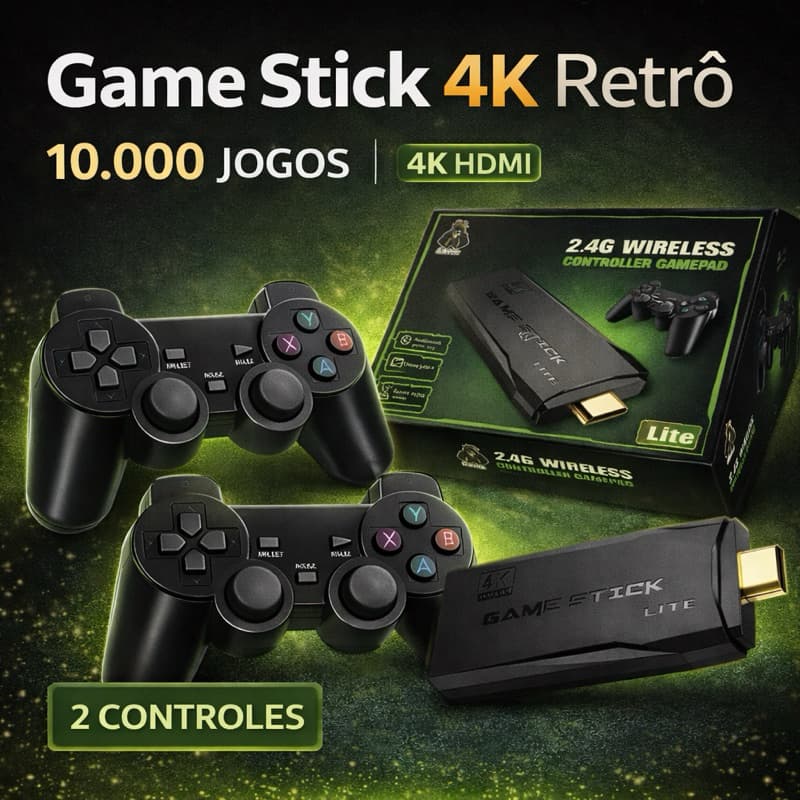 Game Stick 4K 10.000 Jogos Console Retrô HDMI Com 2 Controles Sem Fio Video Game Retro