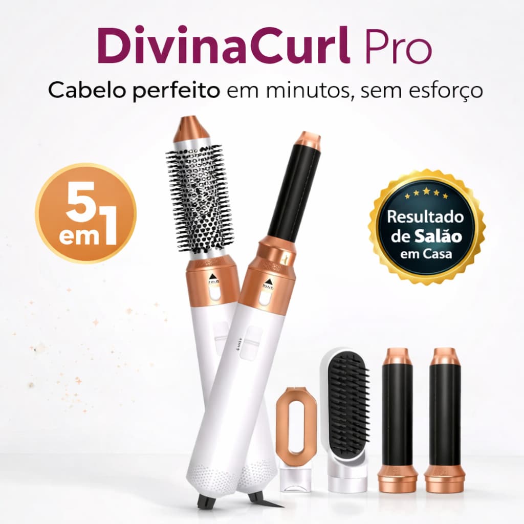 Escova Secadora 5 em 1 Profissional DivinaCurl Pro  110V/ 220V   Multifucional Rotativa, Seca, Alisa, Modela , Anti Friz