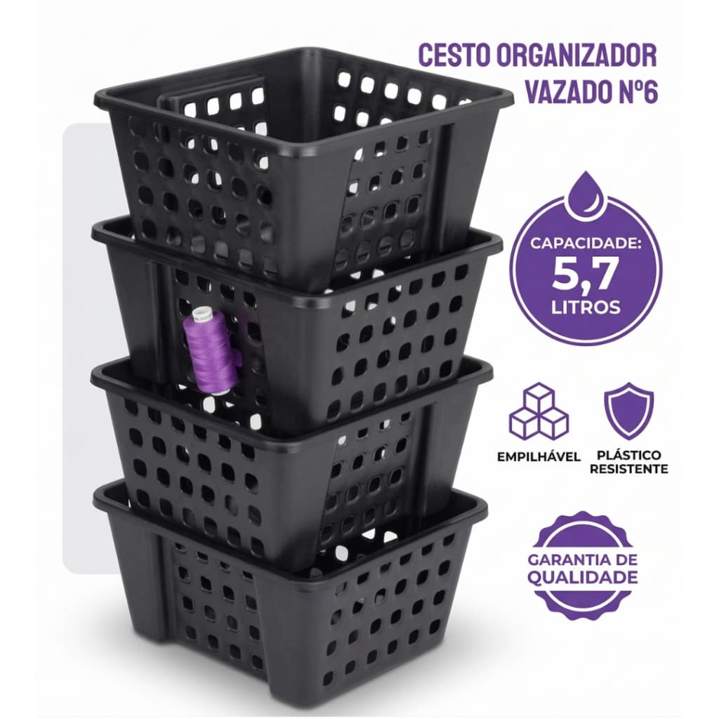 Kit 5 Cestos Organizador Multiuso Banheiro Grande 23x22x13cm