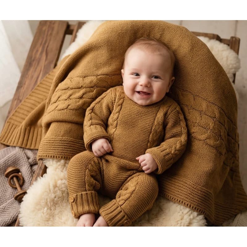Saída Maternidade Tricô Kit 2 Peças Macacão bebe REBORN Manta Bebê Inverno Roupinha Recém Nascido Tricot Enxoval Luxo
