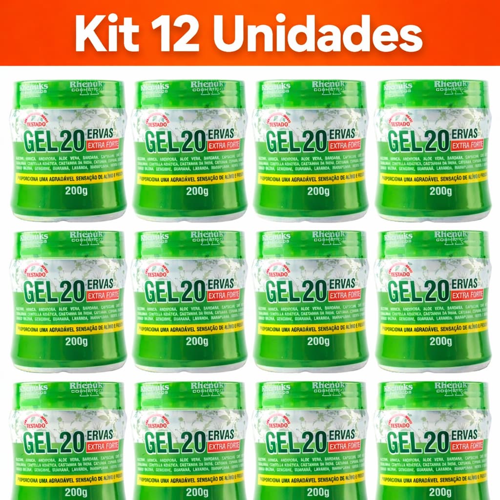 Kit 12 Gel Massageador 20 Ervas Extra Forte Rhenuks 200g Alívio Muscular Relaxante