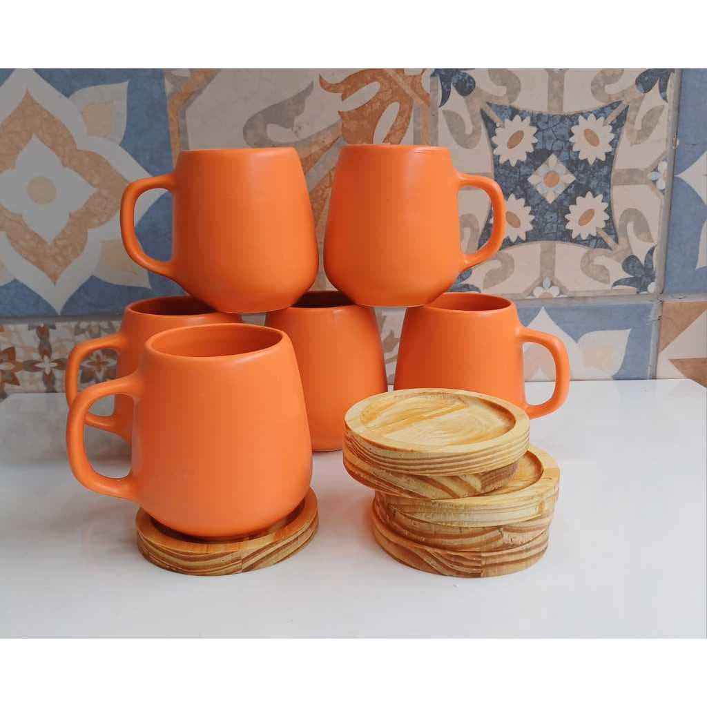 Jogo 6 Caneca Xicara 150ml Bojuda Organica Cafezinho Lembrancinha COM PIRES MADEIRA