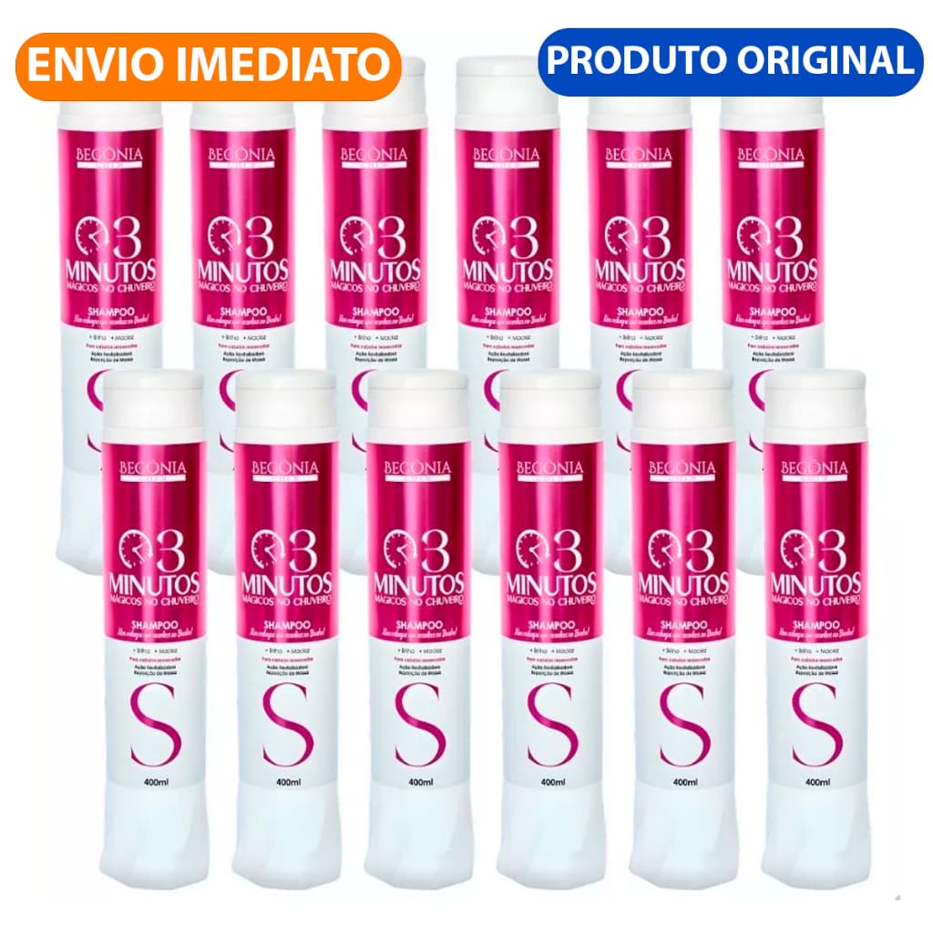 Kit 12 Shampoo Hidratante 3 Minutos Magico 400ml para Cabelo Ressecado