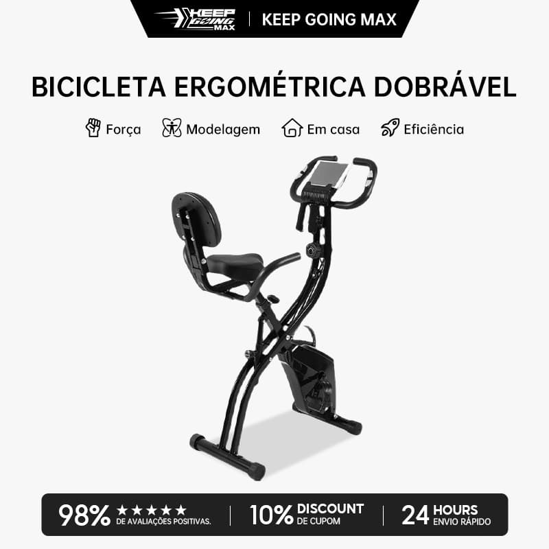 Bicicleta Ergométrica Dobrável Magnética Silenciosa 10 Níveis Resistência Monitor Cardíaco 150kg Treino em Casa
