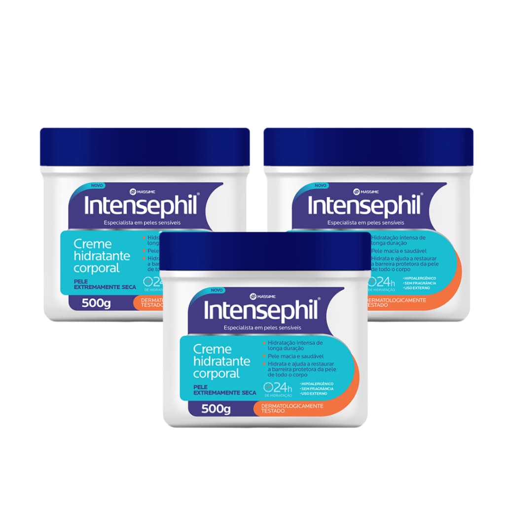 3x Creme Hidratante Corporal Intensephil Sensiphil 500g Ultra Hidratante - Massime