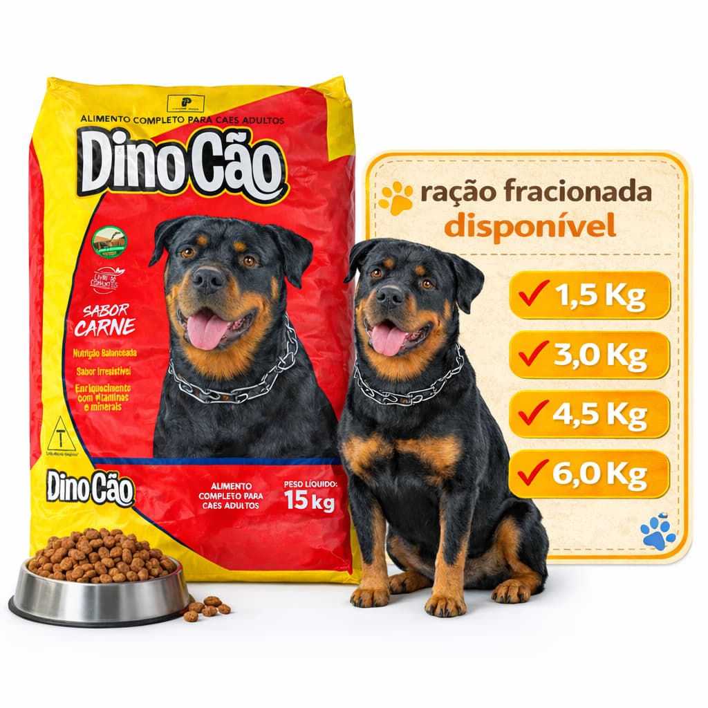 Ração para Cachorro Fracionada DinoCão Sabor Carne 1,5kg 3kg 4,5kg 6kg Econômica